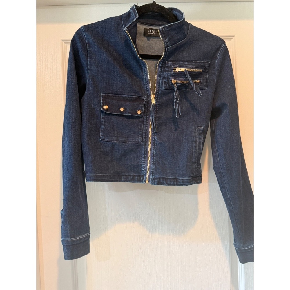 Akira Gold Studded & Zippered  Long Sleeve Denim Jean Jacket size S
